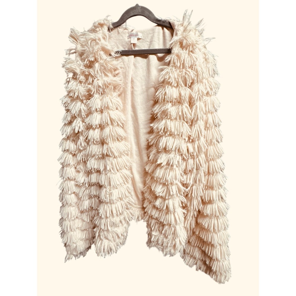 Y2K Xhilaration Nude Pink Shaggy Faux Fur Fringe Vest‎ Flocati Festival Size XL